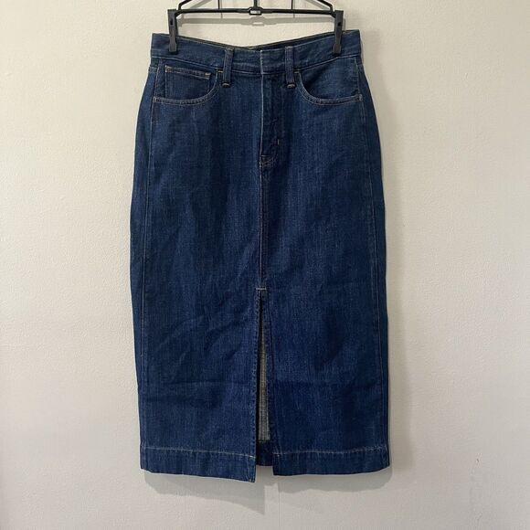 J. Crew Denim Midi Skirt Womens 26 Front Slit Pencil Blue Rinse Wash Classic - Picture 1 of 7